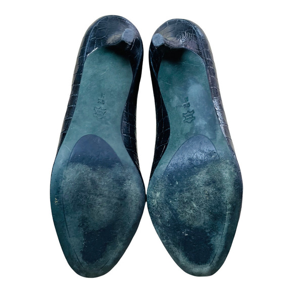 Donald J Pliner Sz 9.5 Black Leather Crocodile Skin Pattern Peep Toe Heels - Picture 10 of 10